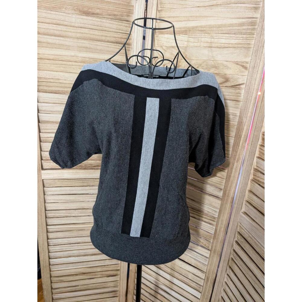 Vintage Cable & Gauge Boatneck Sweater Gray Black‎ Women Short Sleeve Size PM